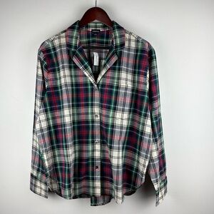 New Gap Body Oversized Poplin PJ Button Up Shirt Plaid Loungewear Casual Medium